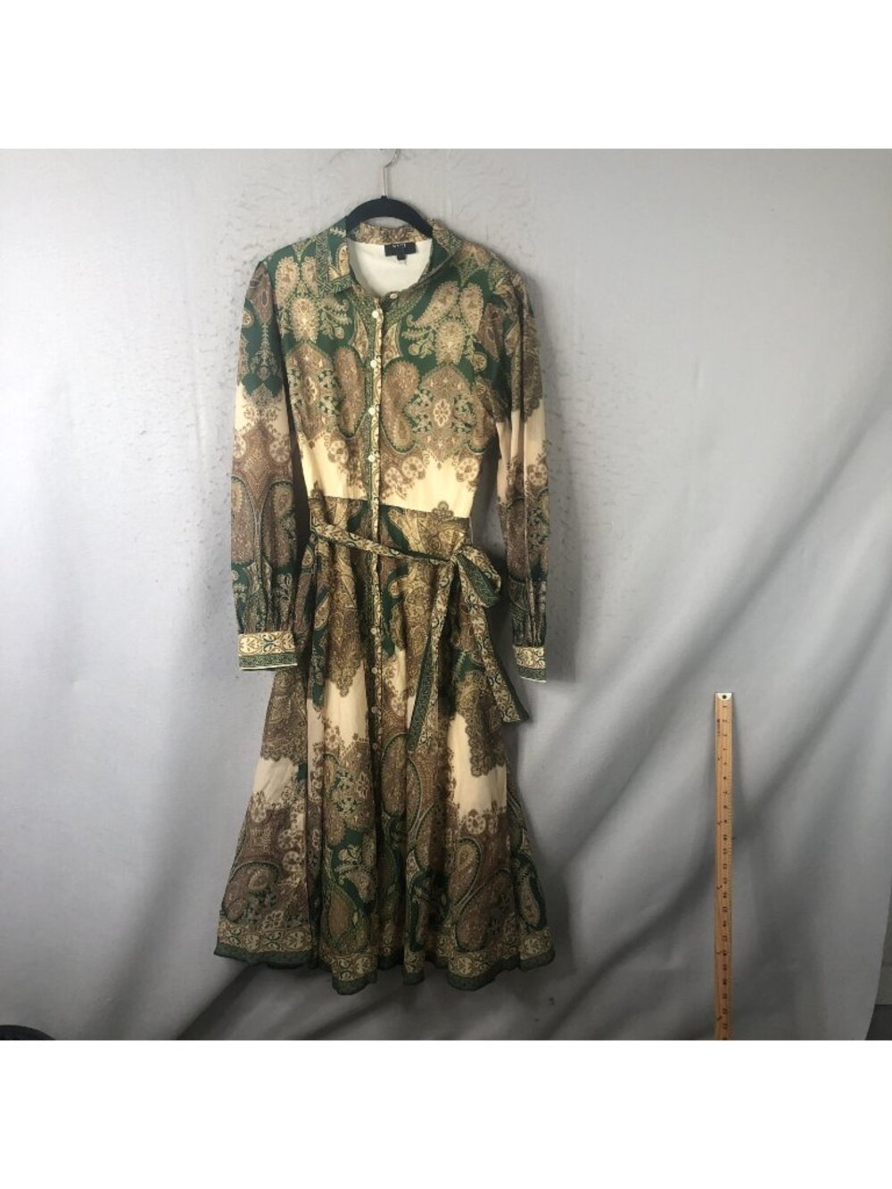 VICI Dress Womens S Green Paisley Shirt Belted Fit Flare Midi Boho Statement - Picture 1 of 16